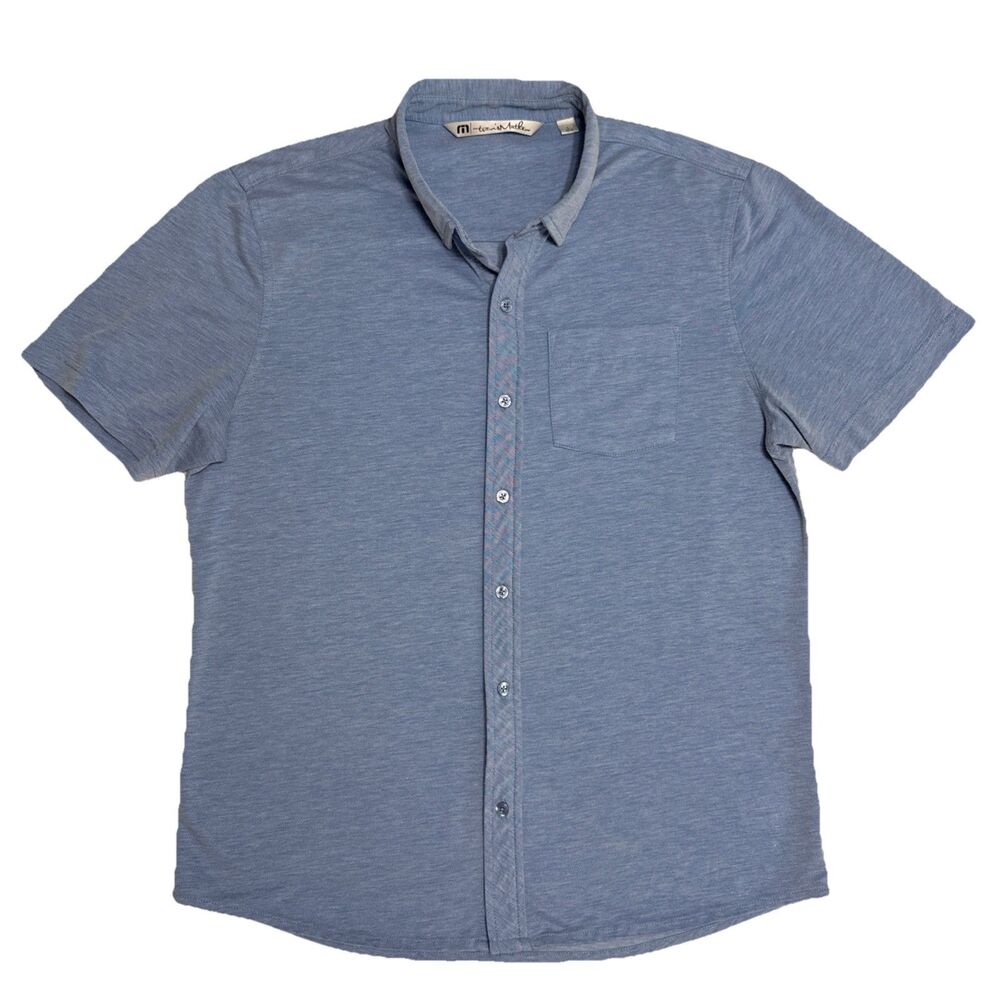 Travis Mathew Large Shirt Button Up Light Blue Pima Cotton Golf Polo Mens L